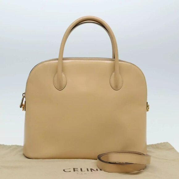 CELINE Hand Bag Leather 2way Beige Auth - Picture 1 of 16